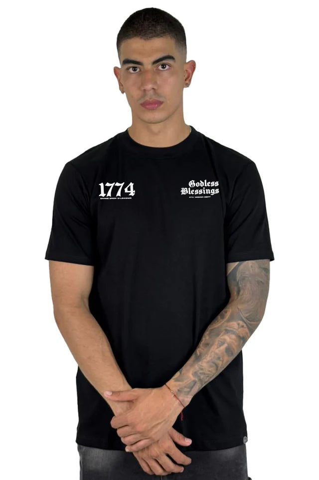 Camiseta Negra Godless Blessing 1774 Alto Gramaje