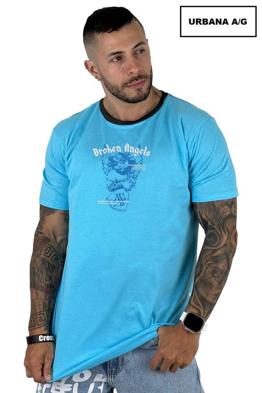 Camiseta Broken Angels Celeste ALTO GRAMAJE