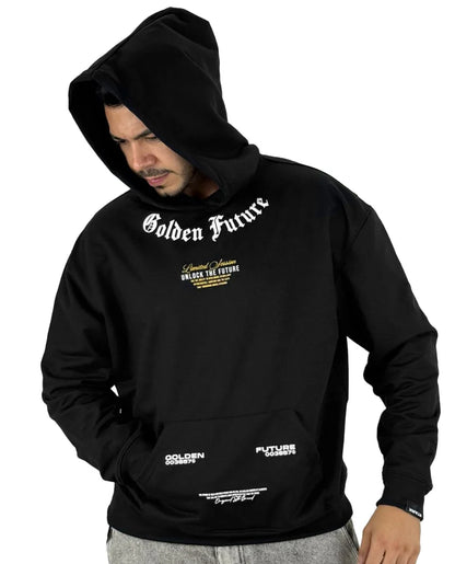 Buzo Negro capucha Golden Future