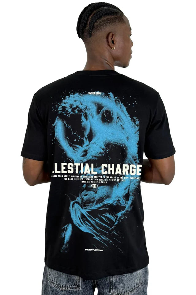 Camiseta Negra Celestial Charge Alto Gramaje