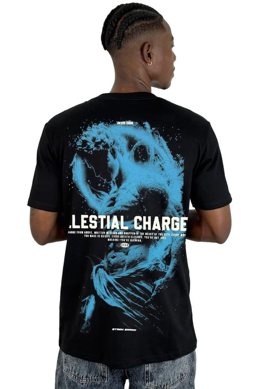 Camiseta Negra Celestial Charge Alto Gramaje