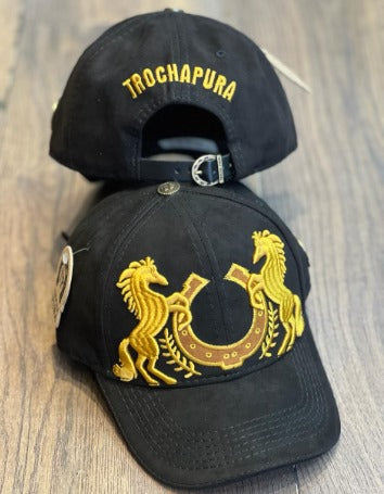 Gorra Especial 2 Trocha Pura Negra/ Caballo Dorado Herradura