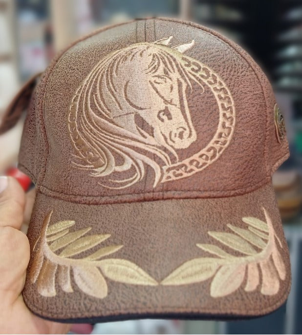 Gorra Especial 2 Trocha Pura Cafe/ Caballo Dorado Hojas